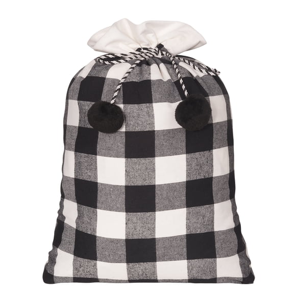 Haute Decor Santa Bag 20" x 28" White and Black Buffalo Check
