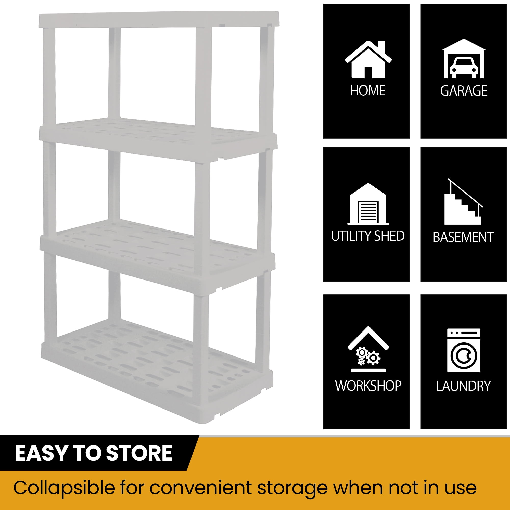 Hyper Tough Plastic Storage Shelves 4-Tier 56"H x 18"D x 37"W 2-Pack White 600 lbs Total Capacity