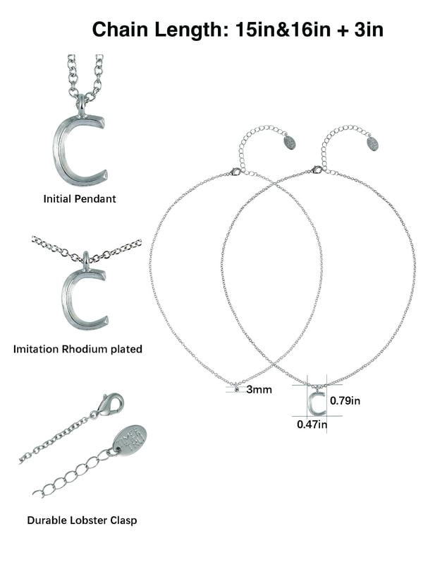 Time and Tru Silvertone Rolo Chain 2 Row Initial "C" Pendant Necklace