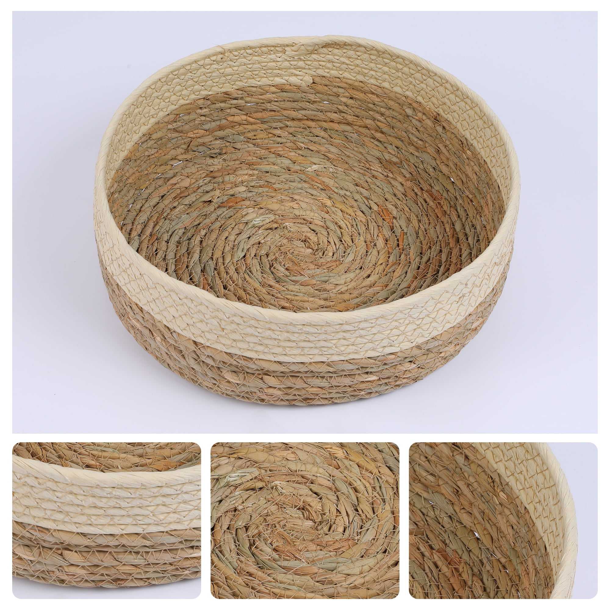 Unique Bargains 3 Packs Wicker Storage Basket Self-Supporting Storage Cube Beige