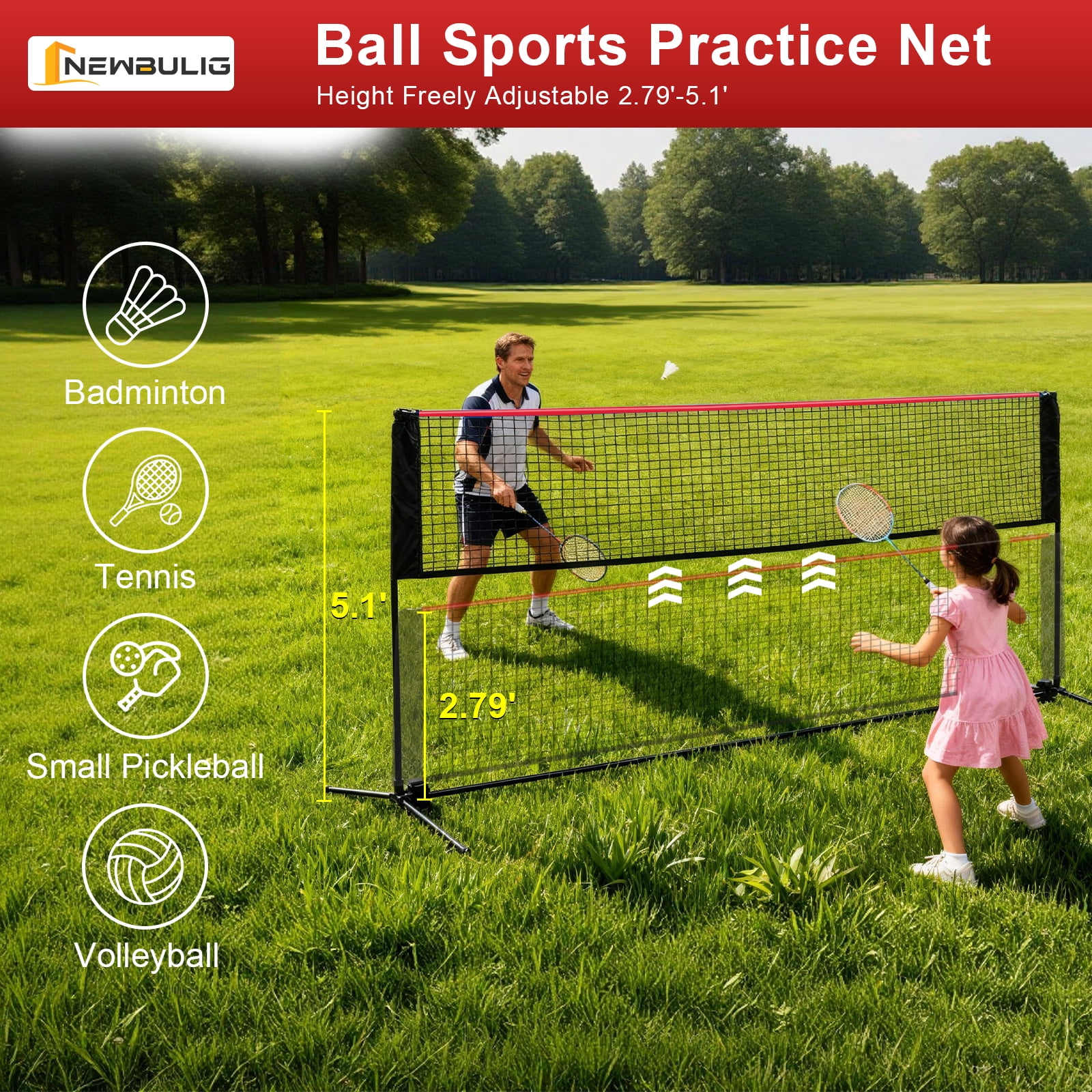 JIOABL Portable Badminton Net Set, 10FT Adjustable Height for Outdoor & Indoor Use, Includes Carry Bag, Easy Setup No Tools Needed, Red-Black