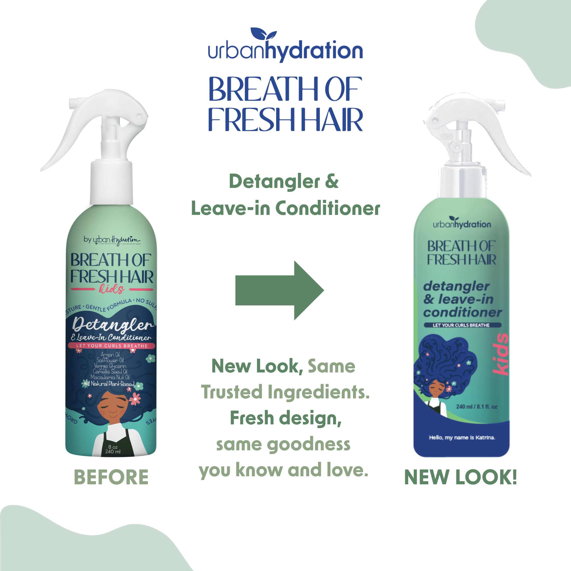 (3 pack) Urban Hydration Breath of Fresh Hair Kids Detangler & Leave-In Conditioner Spray