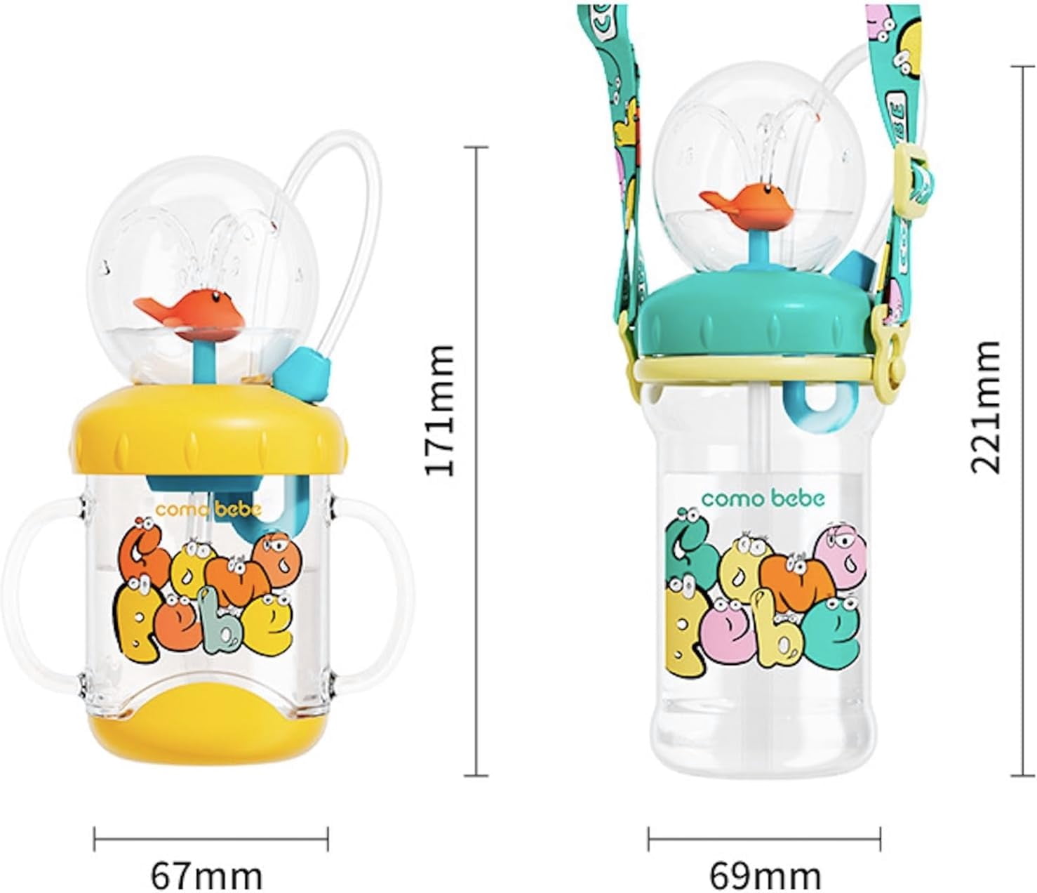 Whale Squirt Drinking Cup - Cute Water Bottle With Spray, Leak Proof Weighted Straw for Kids (350ml/Green)
