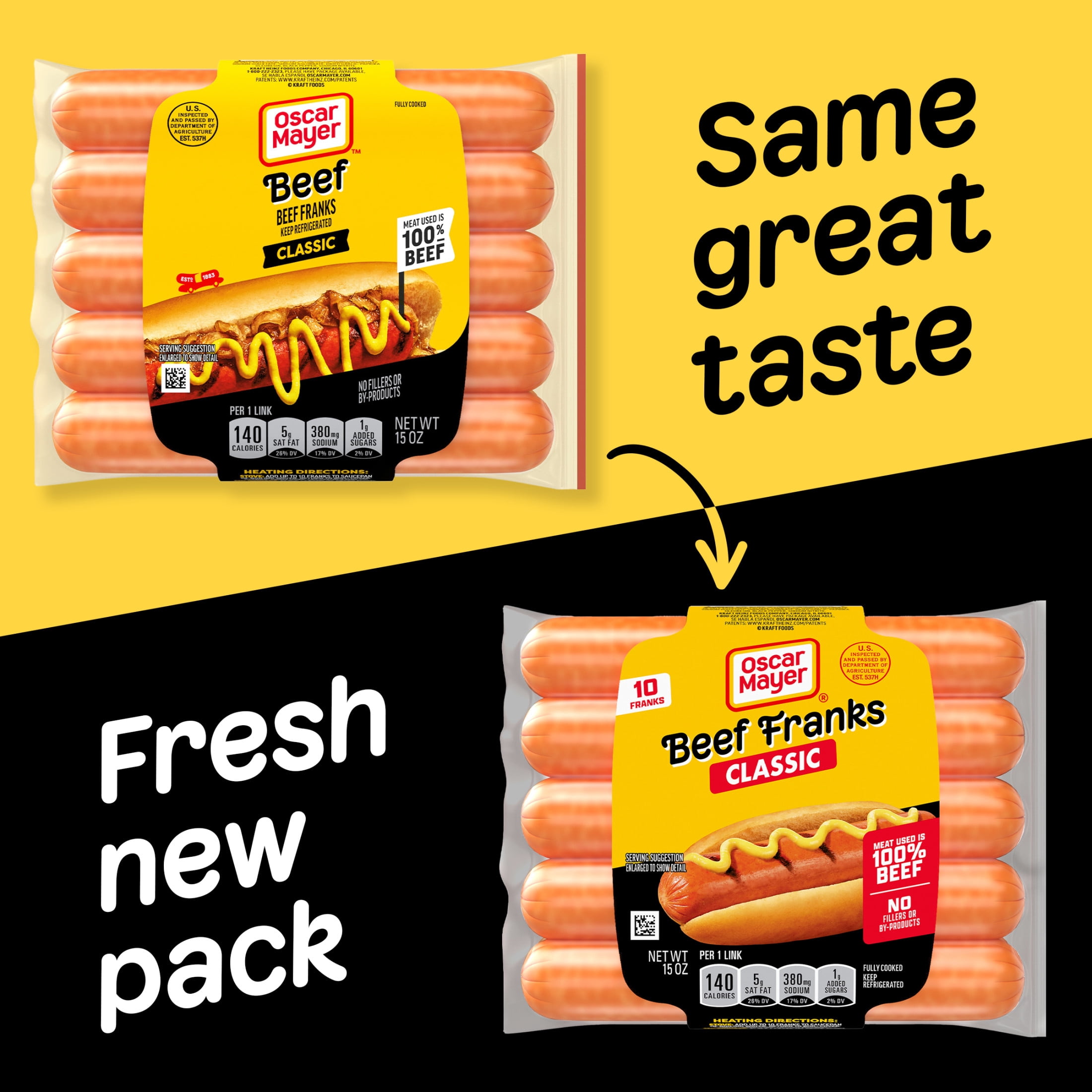 Oscar Mayer Classic Beef Franks Hot Dogs, 10 Count Pack