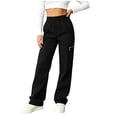 thumbnail image 4 of Ecqkame Women's Cargo Pants Elastic Waist Multi Pocket Loose Straight Leg Pant Outdoor Hiking Workout Casual Comfortable Trousers Black XXL, 4 of 7