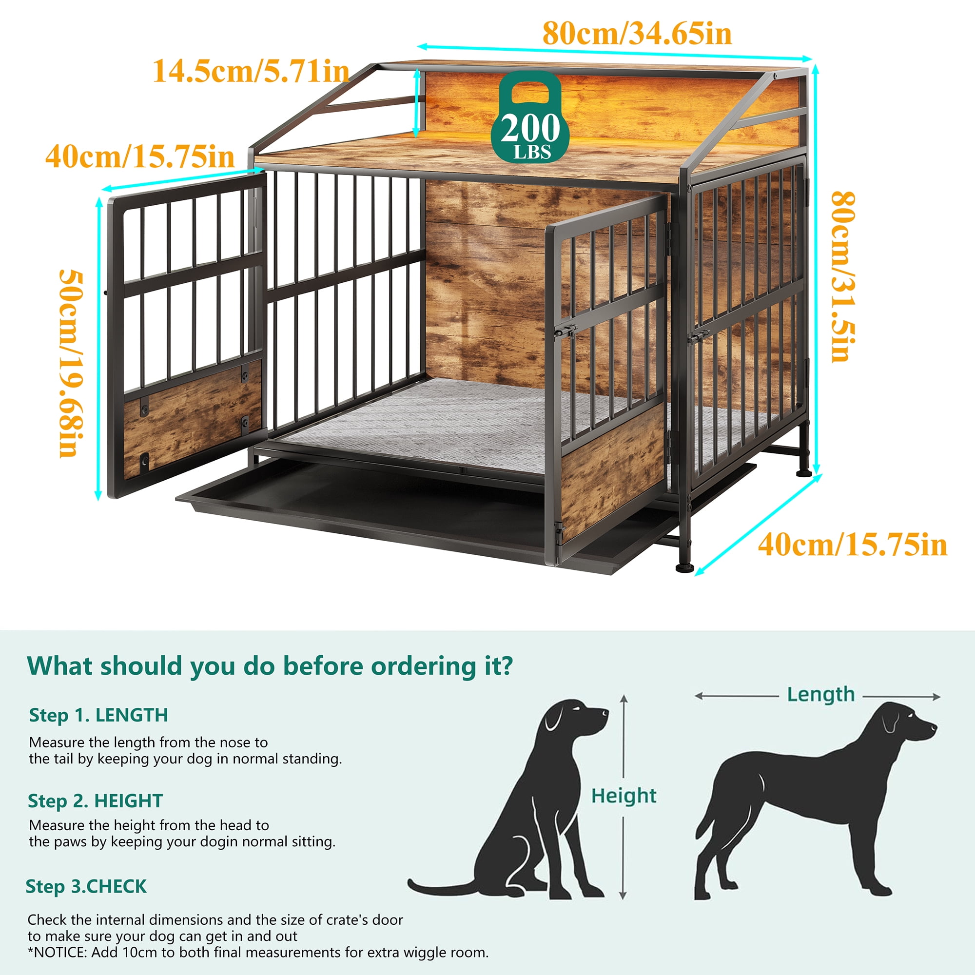 Dog Crates with Storage, Dog Crate Furniture Large Wooden Dog Kennel with Double Doors, for Large/Medium Dog Indoor, Brown