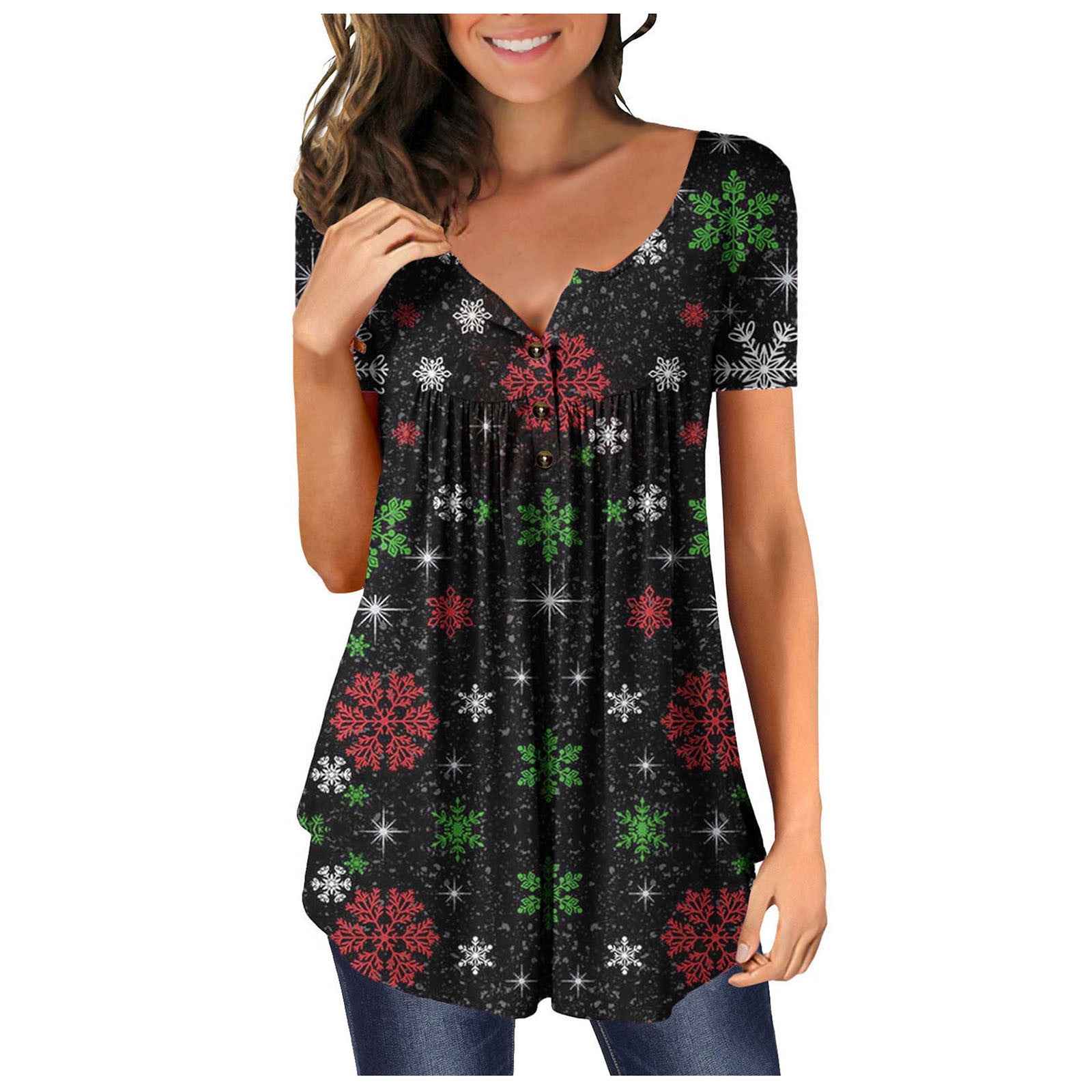 RQYYD Women Christmas Tunic Tops Button Down To Wear With Leggings