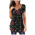 thumbnail image 1 of 2023 Women's Floral Tunic Tops Casual Blouse V Neck Short Sleeve Buttons Up T-Shirts, 1 of 6