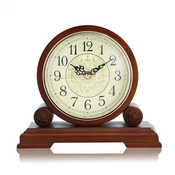 Wood Clock for Table Decor, Mantel Clock With Silent Movement for Office Desk Shelf,Vintage Clocks Watch Numerals Battery Operated For Fireplace Mantel, Office