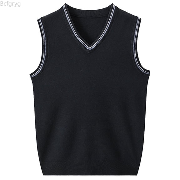 Bcfgryg Winter Sleeveless Knit Sweater Vest Solid Color Business Casual Layering Piece For Wear Men Sleeveless Vest Black L