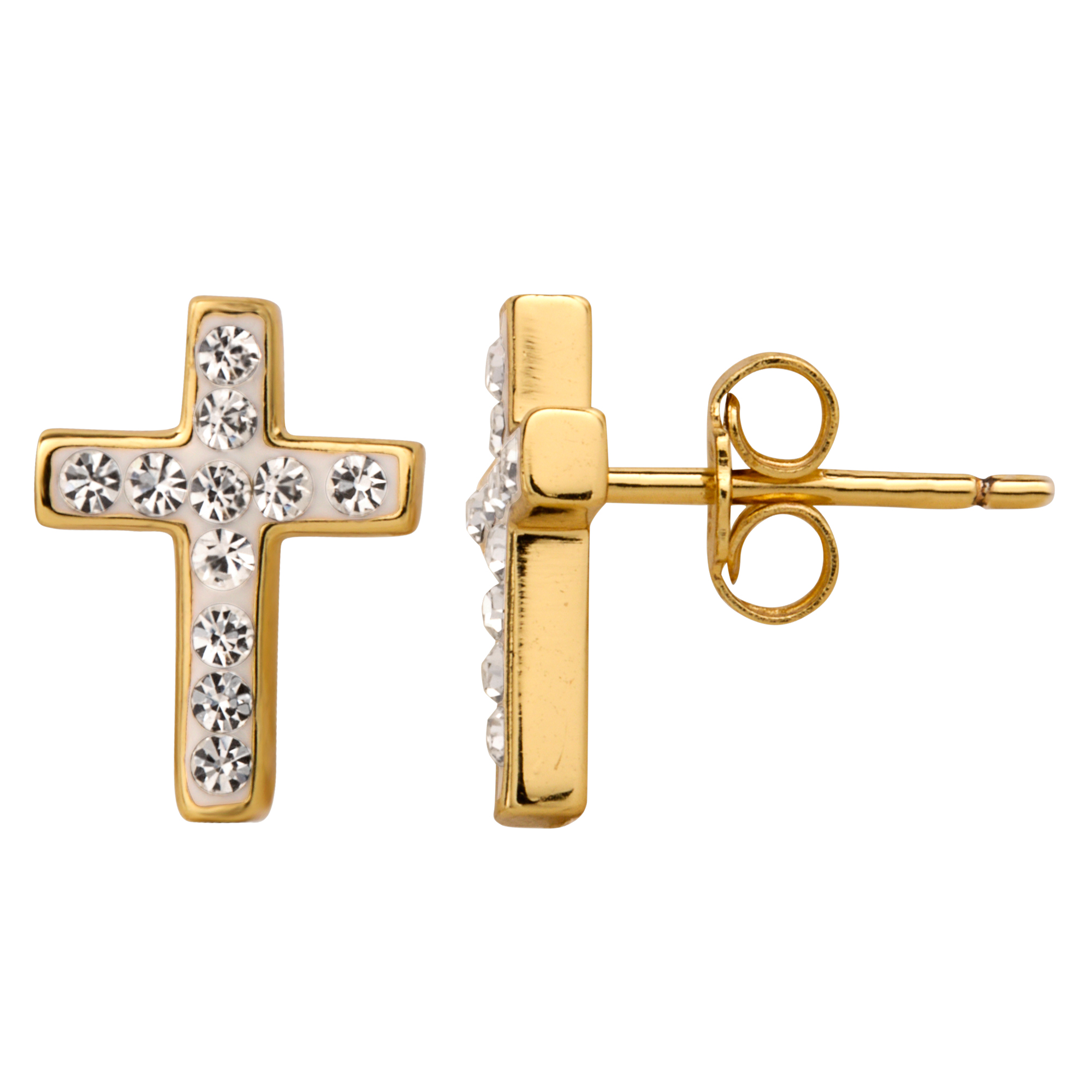 Brilliance Fine Women's Crystal Cross Stud Earrings in 18kt Gold Over Sterling Silver