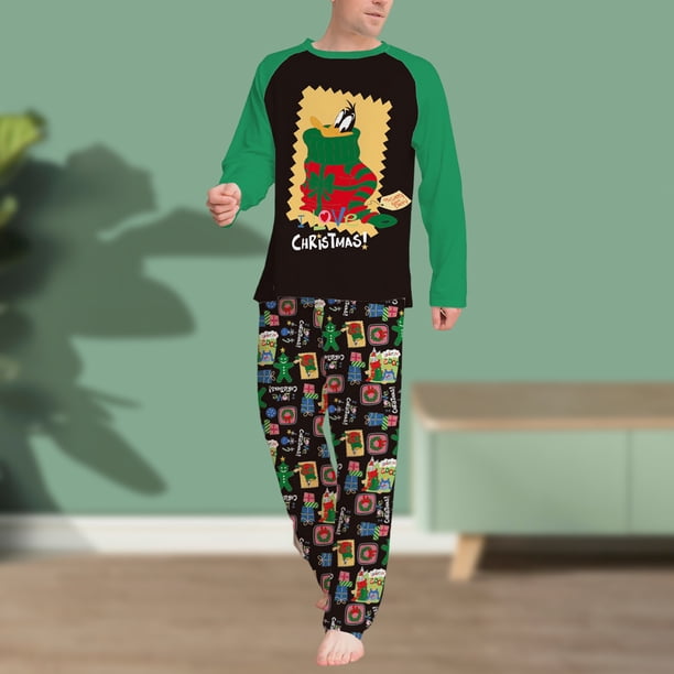 Conjunto De Pijamas De 2 Piezas Conjunto de pijama familiar de 2 piezas Conjunto de ropa de dormir de estilo navideño con estampado de pato informal Kuymtek Papá Verde L para Hombre