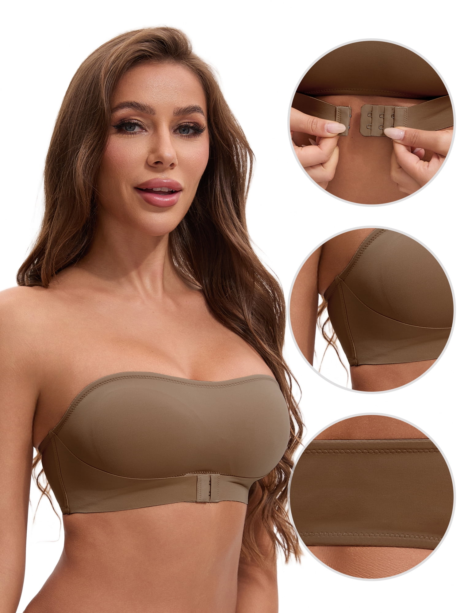 Unique Bargains Women's Strapless Wirefree Bandeau Bras S Brown