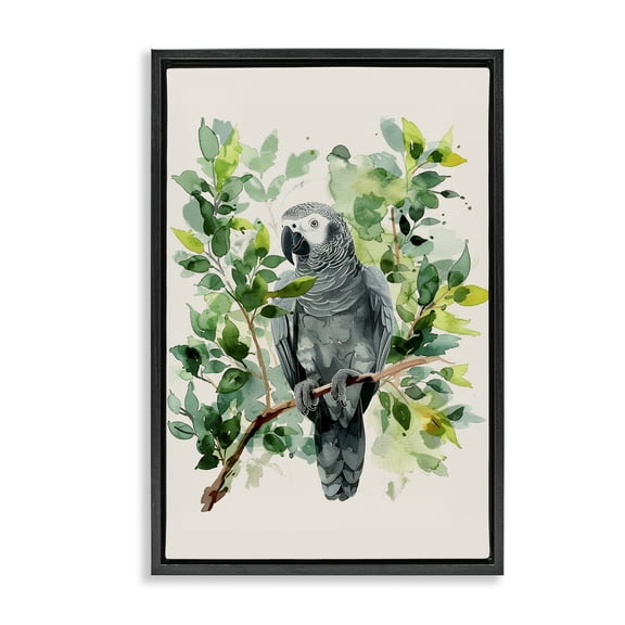 Stupell Industries Tropical Perched Parrot Animals Painting Black Floater Framed Canvas Art Print Wall Art, 17 x 25