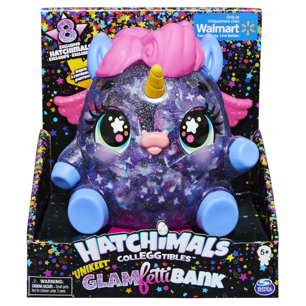 Hatchimals CollEGGtibles, Unikeet Glamfetti 5inch Tall Bank with 8
