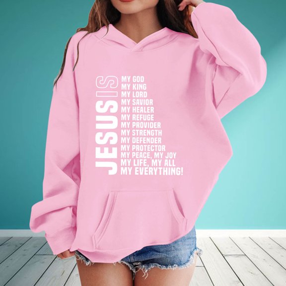 RTKFRFLM Girls Jesus Hoodie Christian Faith Letter Print Hooded Sweatshirt with Pocket Winter Fall Long Sleeve Pullover Tops for Kids