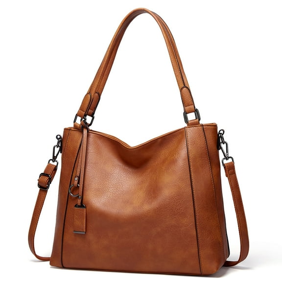 Purses and Handbags for Women Vegan Leather Shoulder Top Handle Handbags with Zipper,Dark brown