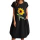 thumbnail image 1 of Vestido estampado de cuello redondo de manga corta de color sólido para mujer con bolsillos Vestido a media pierna Fridja  bnh1843, 1 of 4