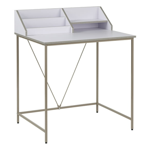 TMS Quincy Contemporary Kids Writing Desk with Hutch, Gray/White