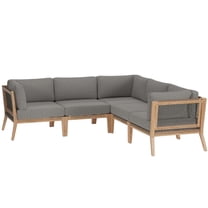 Lounge Sectional Sofa Set, Grey Gray Natural, Teak Wood, Outdoor Patio Balcony Cafe Bistro Garden Hospitality Restaurant, Modern Contemporary HB34460