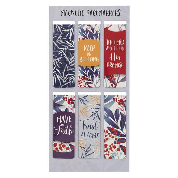 Set of 6 Beloved Faith Favorites Trust Always Inspirational Magnetic Bible Verse Bookmark with Scripture, Size Small 2.3" x .75"