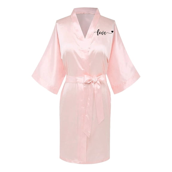 Hvyesh Women's Satin Robe Silk Kimono Bathrobe Valentine's day Shawl Collar Long Sleeve Bathrobe Cozy Long Loungewear Sleepwear Pajamas
