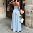 thumbnail image 6 of Miluxas Women's Sleeveless Halter Maxi Dress Trendy Vertical Striped Backless Smocked Dress Summer Casual Boho Style Beach Travel Outfits Blue, 6 of 8