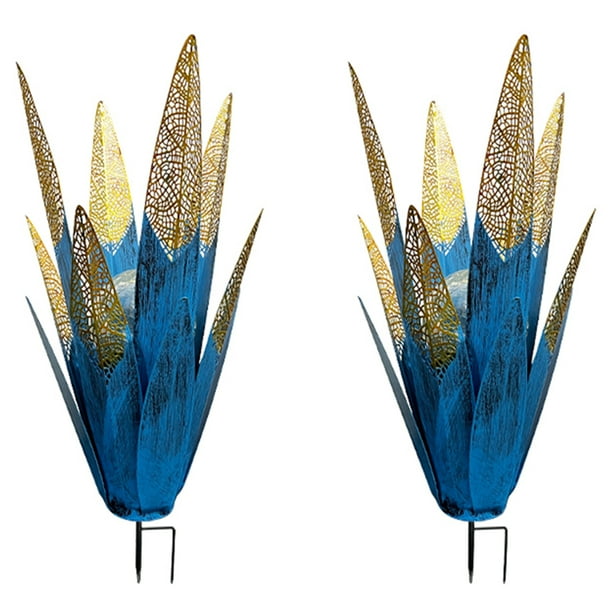 Escultura rústica de Tequila, luz Solar LED multicolor, estacas de césped de Aloe azul, 2 uds.