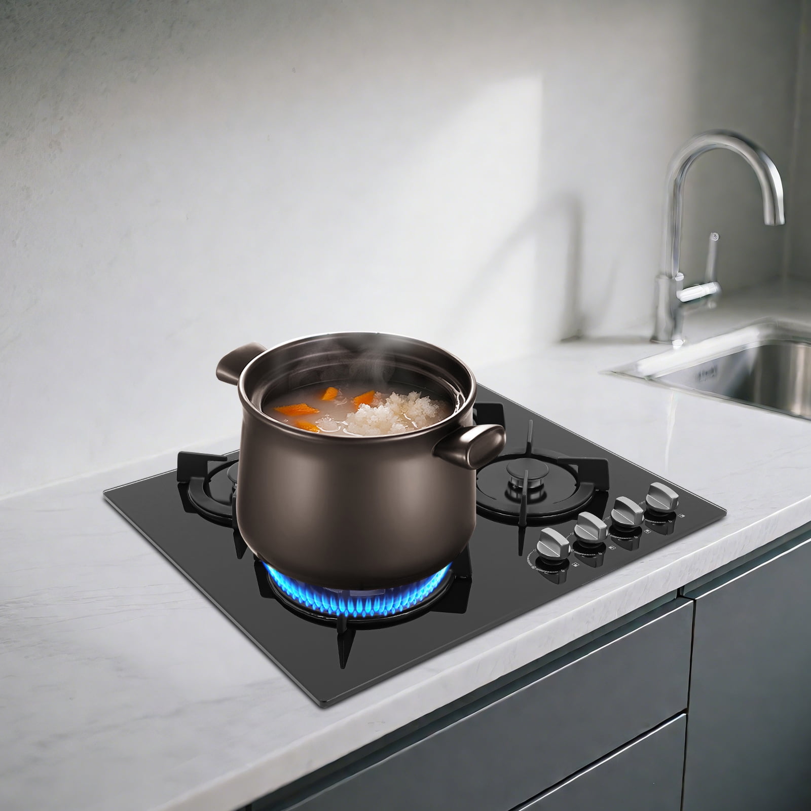 Gas Cooktop Stove Top 4 Burners NG/LPG Built-in Kitchen Gas Stove Tempered Glass