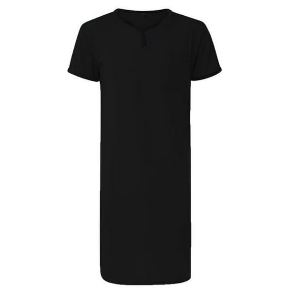 SWSMCLT Men's Nightshirt Short Sleeve Knee Length Oversized Sleepwear Nightgowns Summer Soft Sleep Night Shirt Short Sleeve Button Thin V Neck Black XX-Large