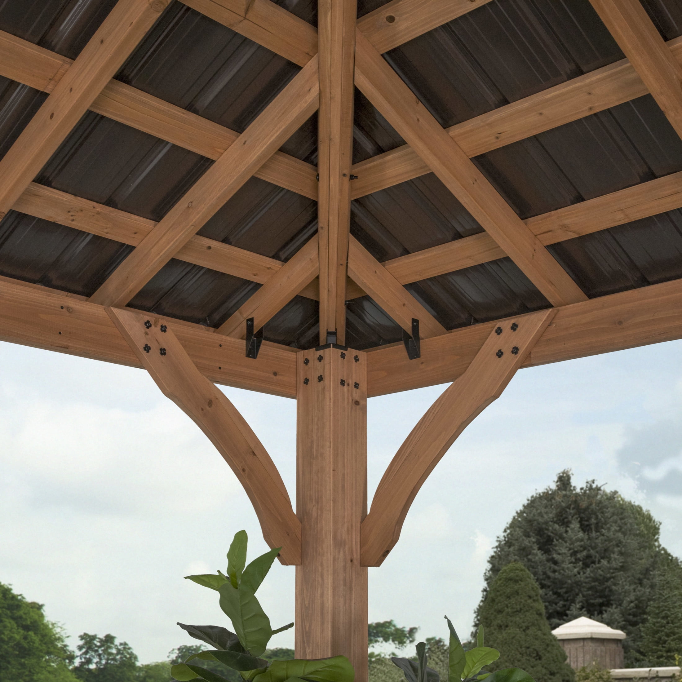 Backyard Discovery Barrington 12' x 10' Cedar Wood Gazebo, Galvanized Steel Roof, PowerPort