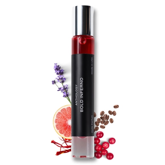 Anthology Bold Inferno Roll on Aceite perfumado 0.3 oz 9 ml | pomelo, arándano, azafrán rojo, madera de cedro | Mini perfume con fragancia de viaje Rollerball sin alcohol