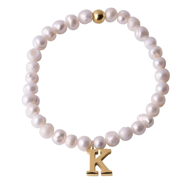 Pulseras Mujer de Perlas con Iniciales Oro 18k LuckyLy, Modelo Galia blanco UNITALLA