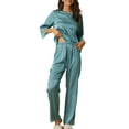 thumbnail image 2 of INSPIRE CHIC Women's Satin Pajama Set 3/4 Sleeves Tops with Pants Sleepwear Lounge Nightwear XS Blue, 2 of 5