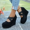 thumbnail image 6 of Wowcloth Women's Plus Size Wedge Heels – Fashion Round Toe Low-Cut with Cross Elastic Band and Platform for Casual Spring Autumn Wear, 6 of 7