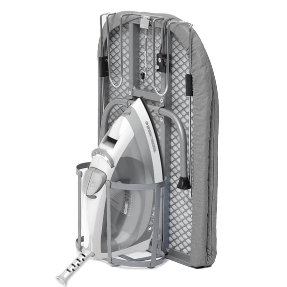 Small Ironing Board With Iron Holder, RAINHOL Countertop Mini Ironing Board Tabletop with Non-Slip Feet , Travel Foldable Iron Table for Small Space, Grey