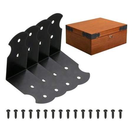 Uxcell 4 Pcs Decorative Corner Brackets, 1.7"x1.7"x1" Right Angle Brackets Metal Corner Protector with 16 Screws for Case Box Wooden Cabinets (Black, l Shape)