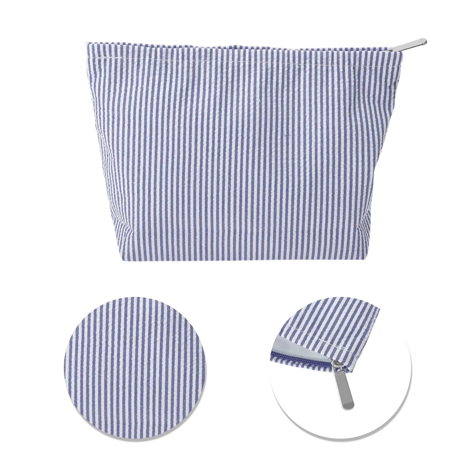 Unique Bargains 1 Pc Seersucker Stripes Makeup Bag Navy Blue