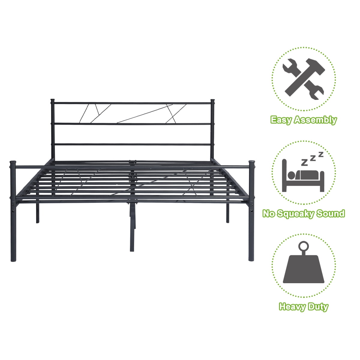 Geniqua Full Size Bed Frame Black Steel Platform Modern Headboard Footboard Foundation Tool Free Assembly No Box Spring Needed