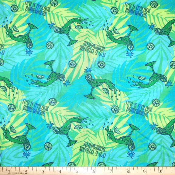 Springs Creative JB Margaritaville Toss CTN Music in Green 100% Cotton Fabric sold by the yard