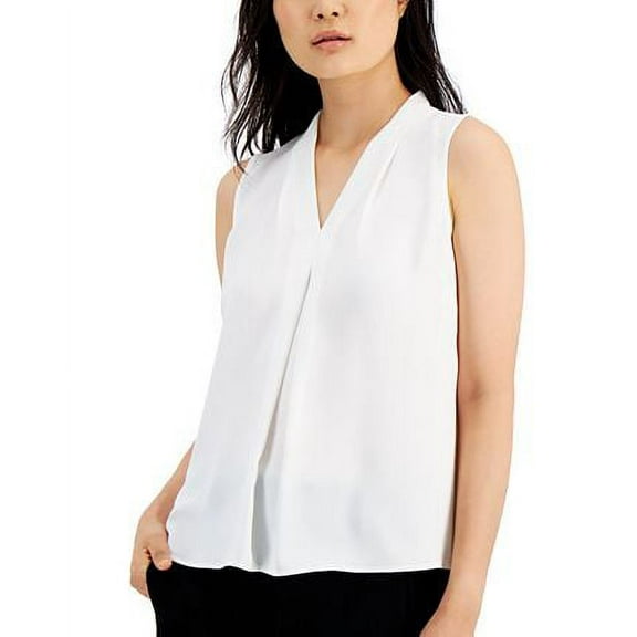 Bar III Womens Sleeveless Pleat V Neck Top Lily L