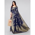 thumbnail image 3 of Navy Blue & Gold-Toned Woven Design Zari Silk Blend Banarasi Saree - 19188430, 3 of 6