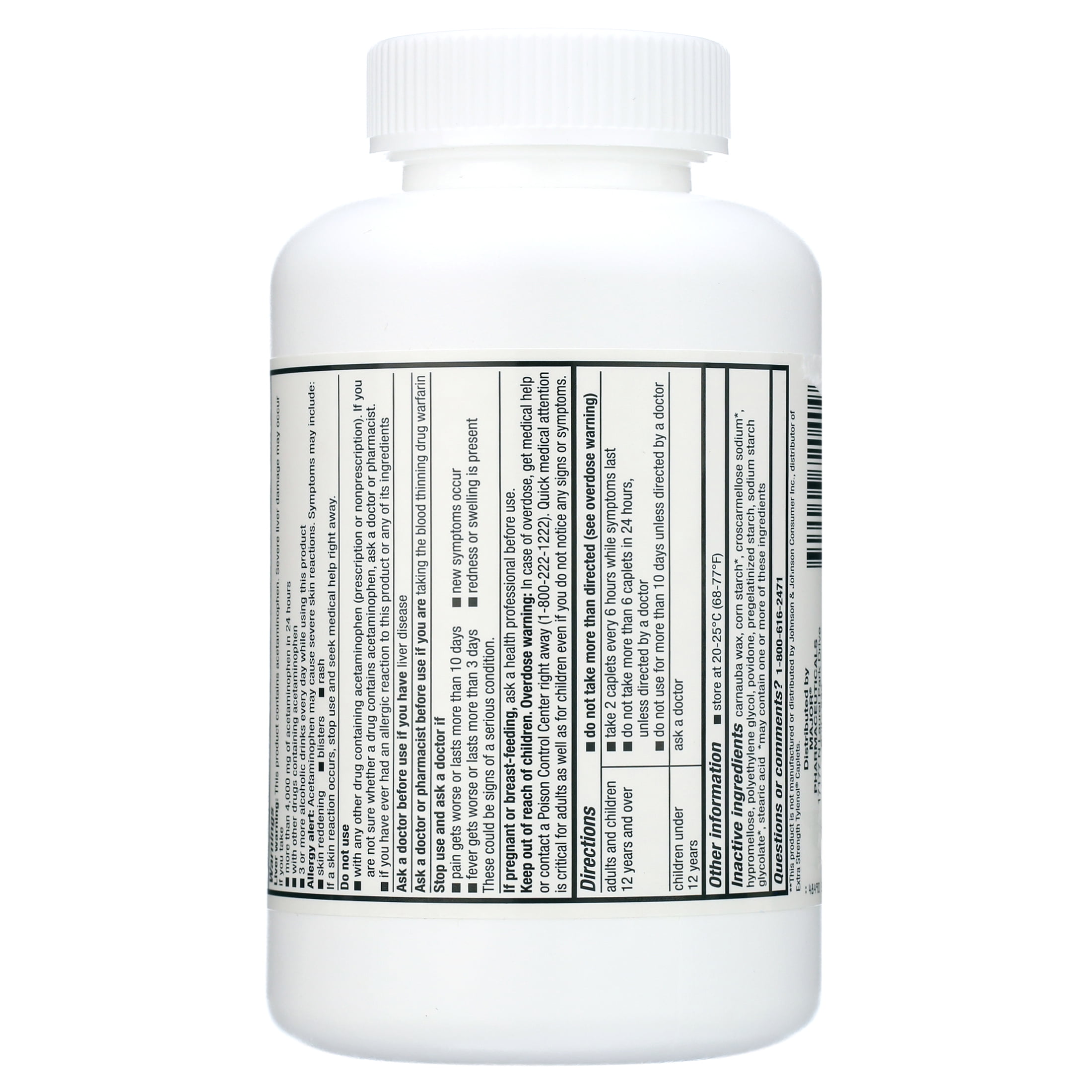 Major - Acetaminophen 500mg (generic Tylenol Extra Strength) - 500 Caplets