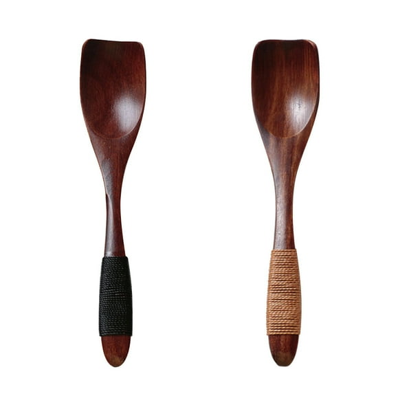 Worgeous 2pcs Japanese Style Wooden Ice Cream Spoons Small Dessert Spoon with Tied Line on Handle Kids Solid Wood Tableware (Brown)