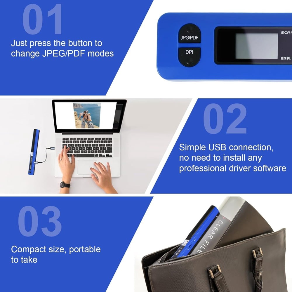 Portable 900DPI A4 Document Photo Scanner, 32GB SD Card, Plug & Play for Instant PDF/JPG Scans, for Business Receipts Books Smartphones & Computers