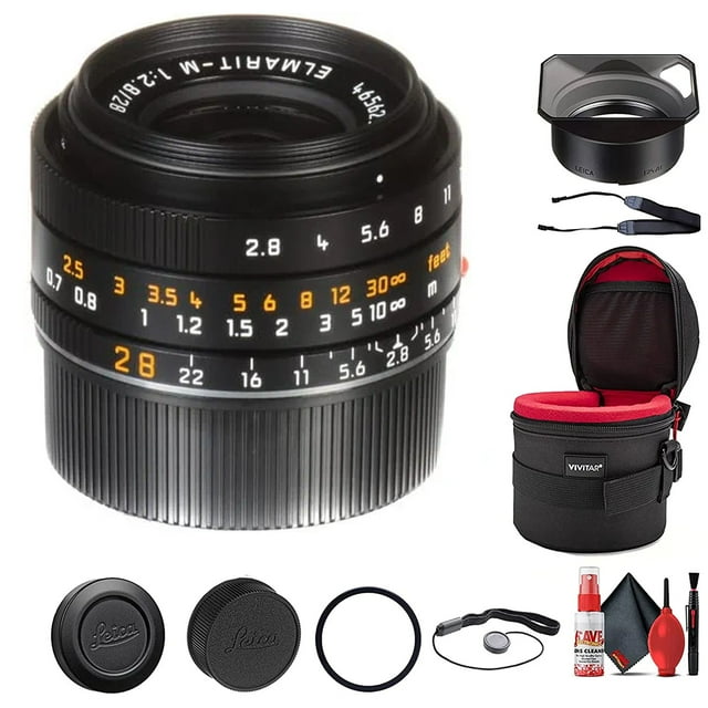 Leica Elmarit-M 28mm f/2.8 ASPH Lens + 4.5" Padded Case + Memory Card Wallet + Lens Cap Keeper + 6Ave Cleaning Kit