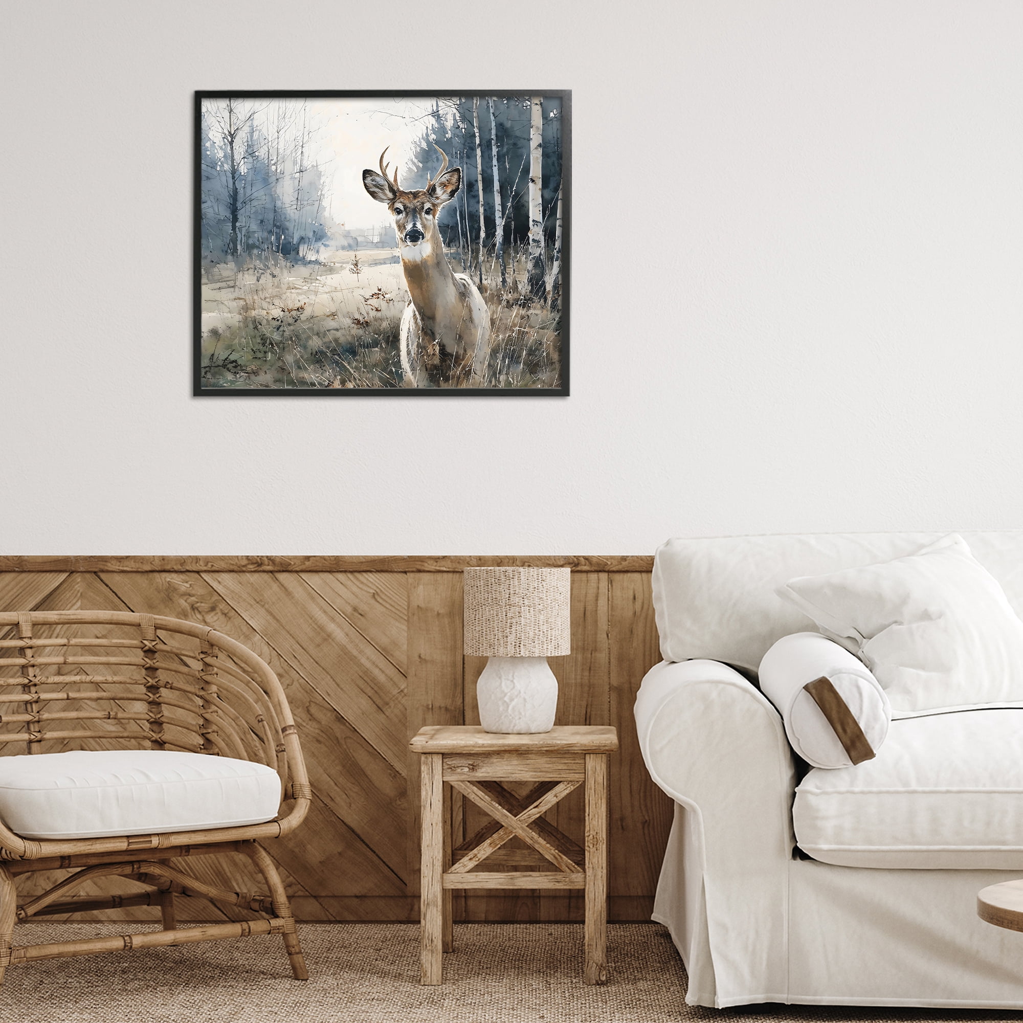 Stupell Industries Deer in Winter Wilderness Black Framed Giclee Art, design by Franklyn Gregory