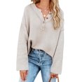 thumbnail image 4 of HSHDLDF Women's Oversized Sweaters Batwing Long Sleeve Loose V Neck Button Henley Tops Pullover Knit Jumper, 4 of 5