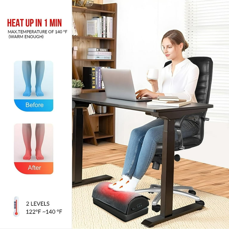 Under Desk Foot Rest - Ergonomic Footrest with 2 Optional Covers Massage