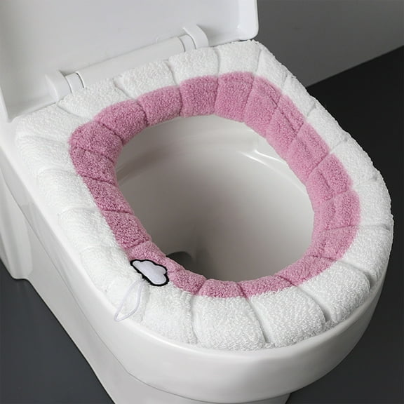 Soft Thicker Warmer Toilet Seat Cover, Universal Fit for Round and Elongated Seats, Reusable Machine Washable Fiber Cloth Pad with Easy Installation
